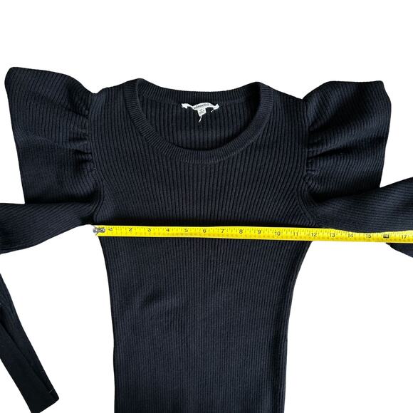 Splendid Ribbed Sweater Dress with Puff Shoulder Sleeves – Black, Size Small - Picture 4 of 5